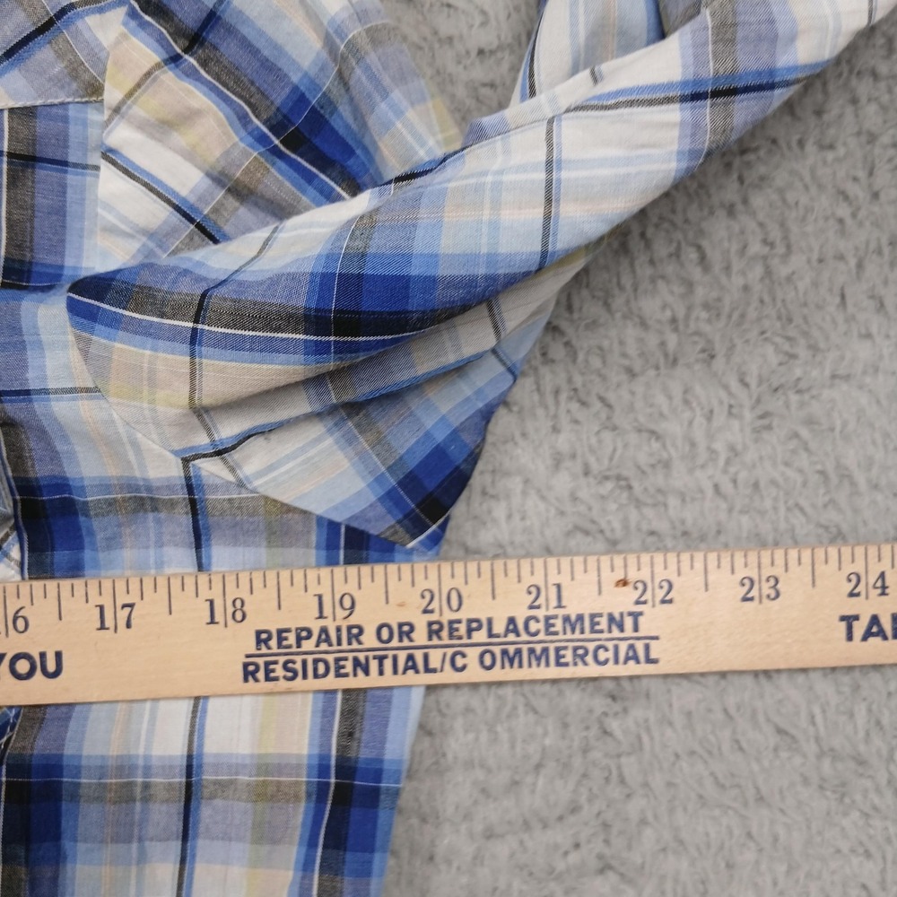 Roper Shirt Mens Medium Blue White Plaid Long Sleeve Western Pearl Snap Casual - Picture 5 of 6